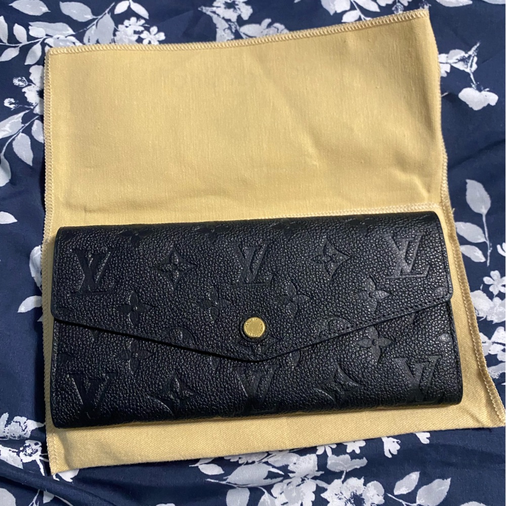 Louis Vuitton Black Monogram Wallet with Gold Button